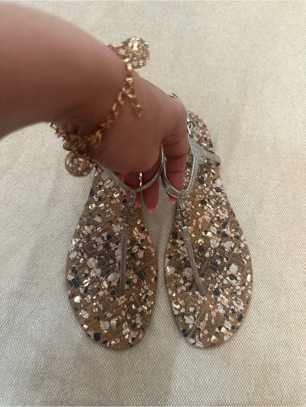 Tory Burch Metallic Silver Miller Cork Sandals Size 9.5